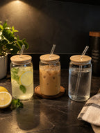 Glass Sipper with Wooden Lid & Reusable Straw