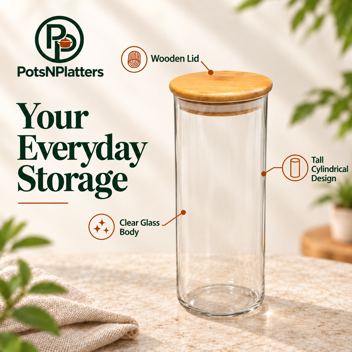 Large Glass Storage Jar with Wooden Lid – 1300ml