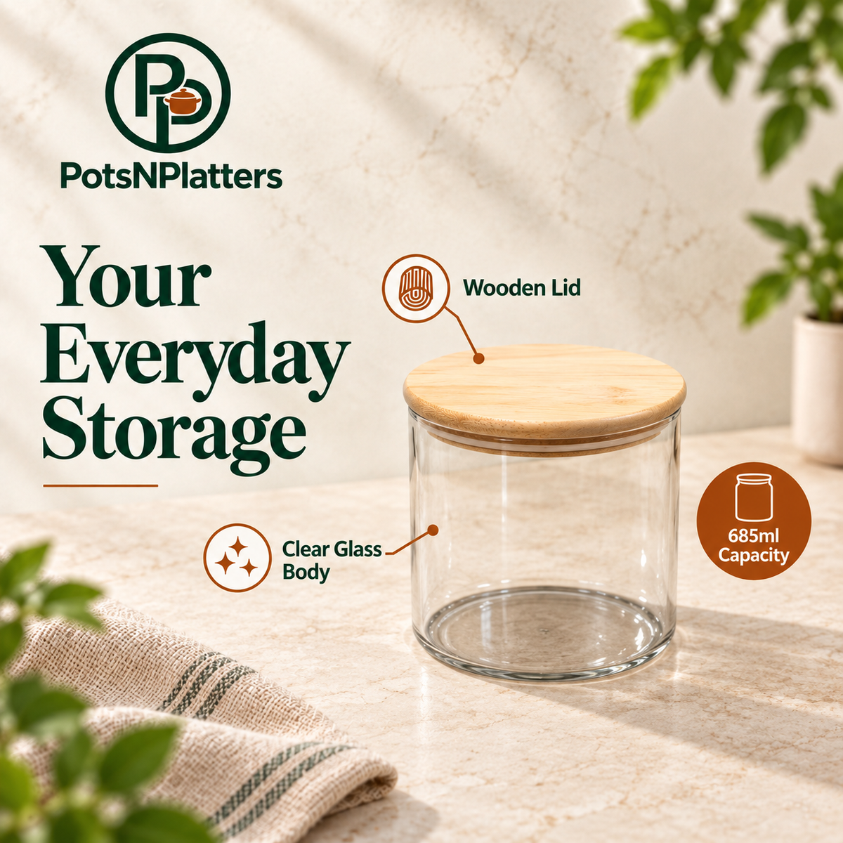 Small Glass Storage Jar with Wooden Lid – 685ml