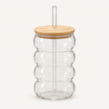 Bubble Glass Sipper with Wooden Lid & Reusable Straw