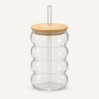 Bubble Glass Sipper with Wooden Lid & Reusable Straw