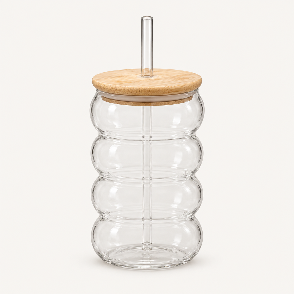 Bubble Glass Sipper with Wooden Lid & Reusable Straw