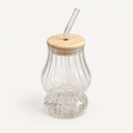 Fluted Glass Sipper with Wooden Lid and Reusable Straw