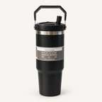 Black Travel Tumbler with Carry Handle — front