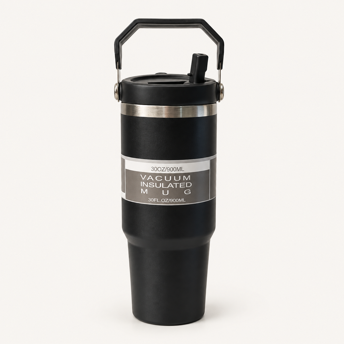 Black Travel Tumbler with Carry Handle — front