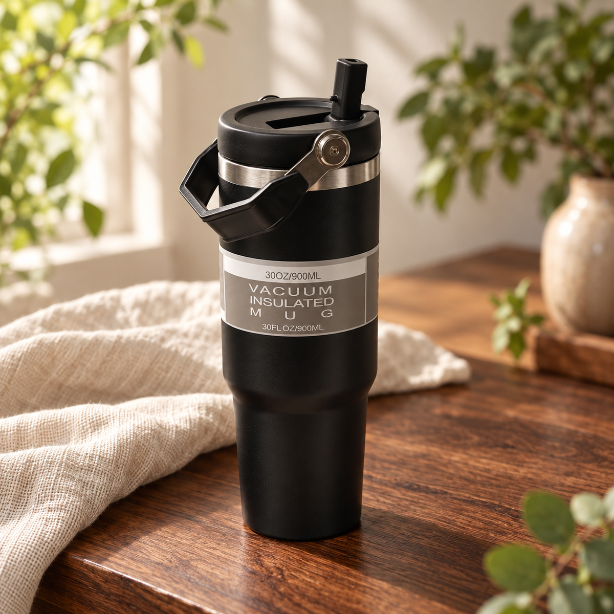 Black Travel Tumbler with Carry Handle — premium