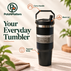 Black Travel Tumbler with Carry Handle — features