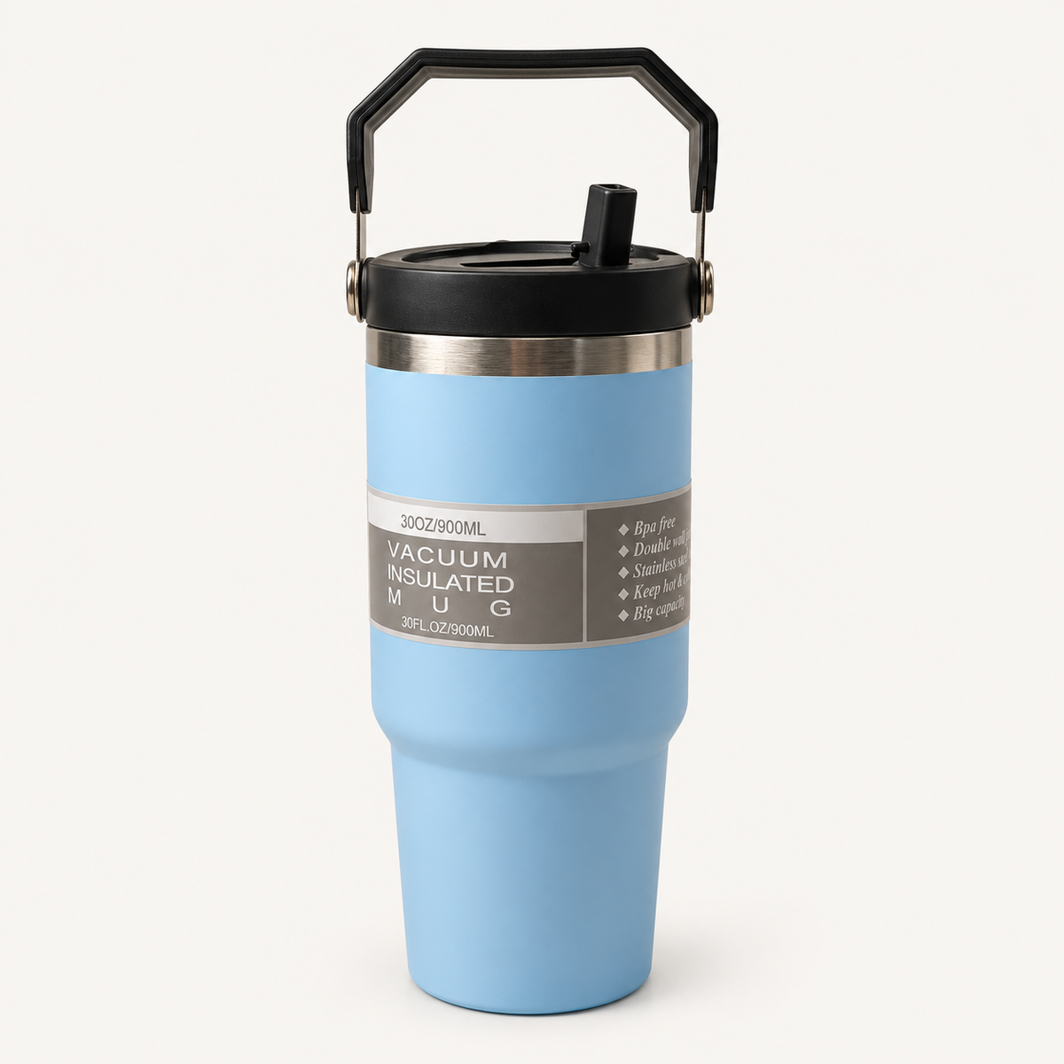 Blue Travel Tumbler with Carry Handle — front
