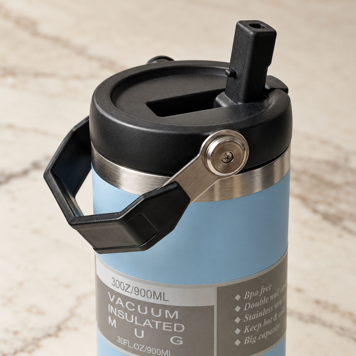 Blue Travel Tumbler with Carry Handle — detail