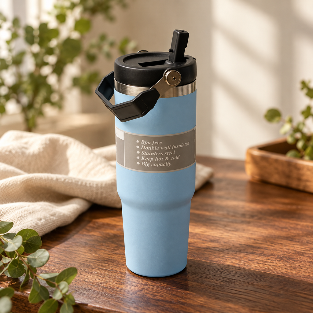 Blue Travel Tumbler with Carry Handle — premium