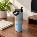 Blue Travel Tumbler with Carry Handle — filled