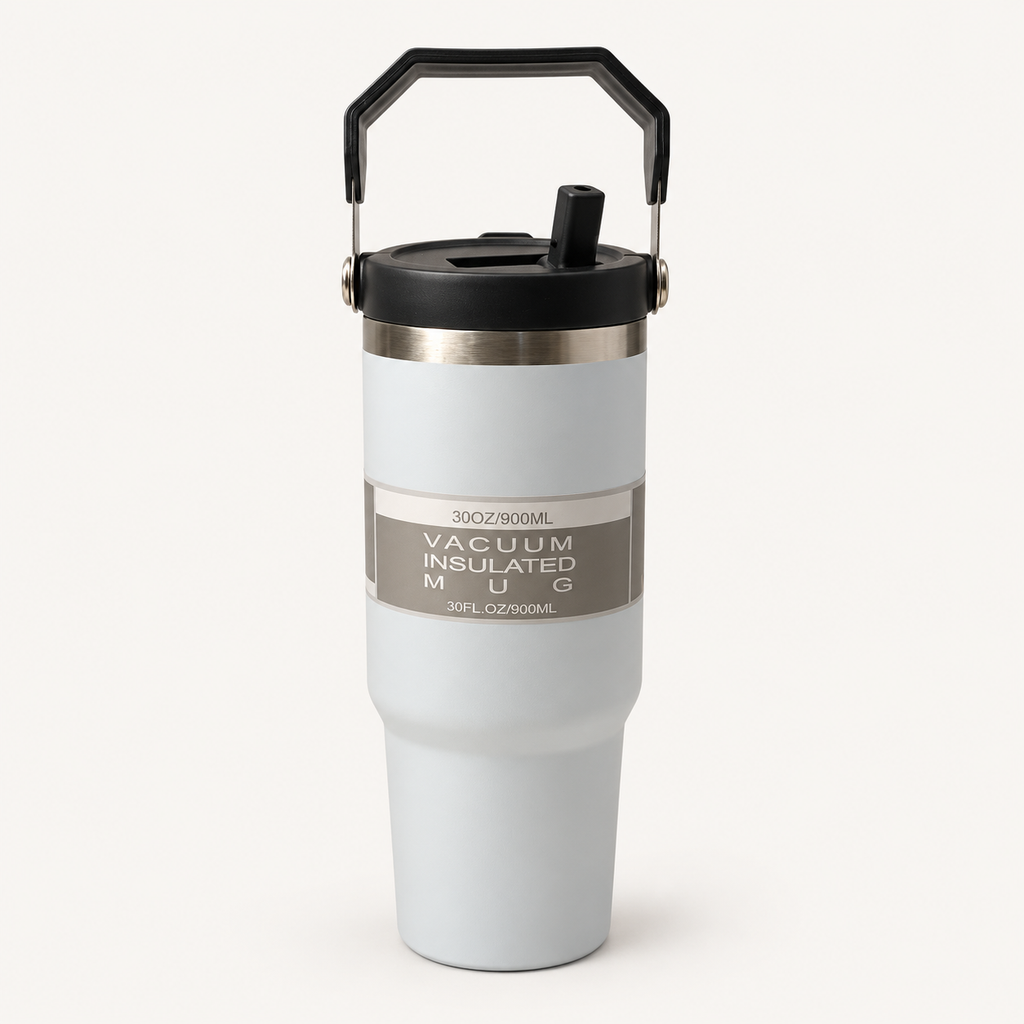 Light Grey Travel Tumbler with Carry Handle — front
