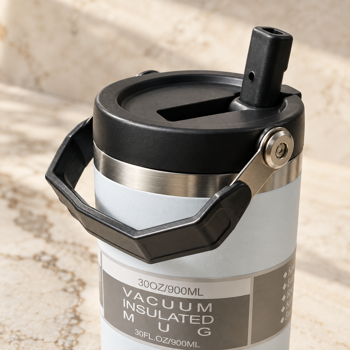 Light Grey Travel Tumbler with Carry Handle — detail