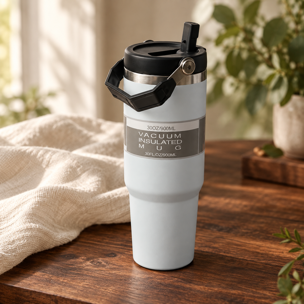 Light Grey Travel Tumbler with Carry Handle — premium