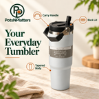 Light Grey Travel Tumbler with Carry Handle — features