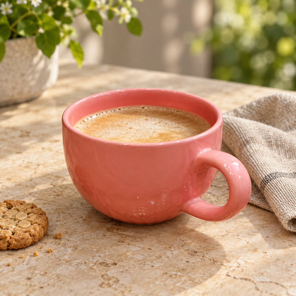 Pink Rounded Cup — in-use scene with styling props