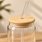 Glass Sipper with Wooden Lid & Reusable Straw
