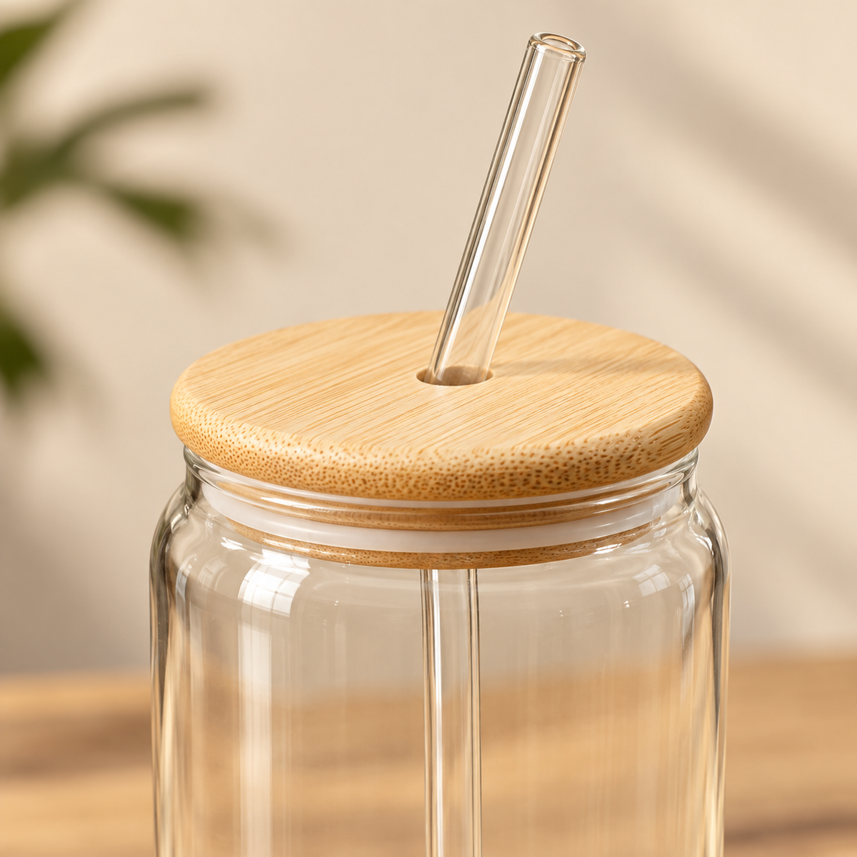 Glass Sipper with Wooden Lid & Reusable Straw