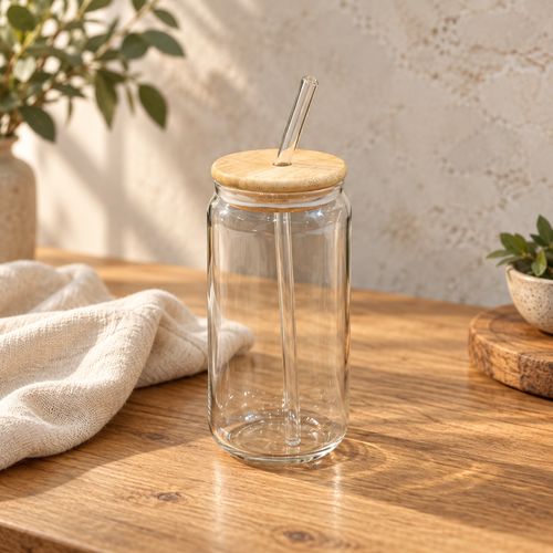 Glass Sipper with Wooden Lid & Reusable Straw
