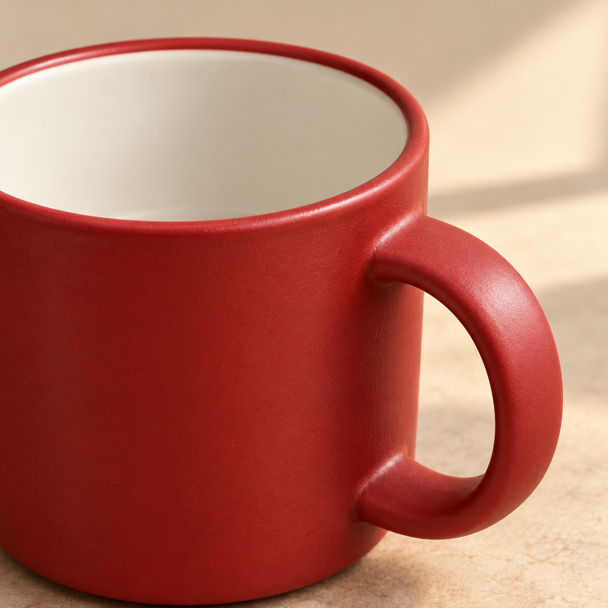 Red Mug with Cream Interior — detail view