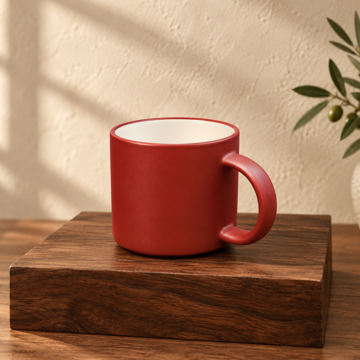 Red Mug with Cream Interior — campaign photograph